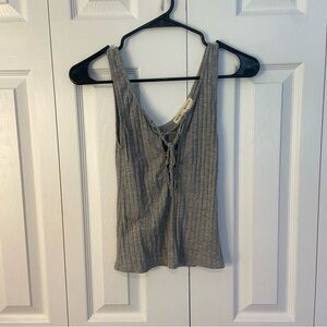 Grey Ribbed Tank with Tie Detail